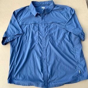 REI Co-op Button Up Mens XXL Blue Hiking Vented Short Sleeve Performance Shirt